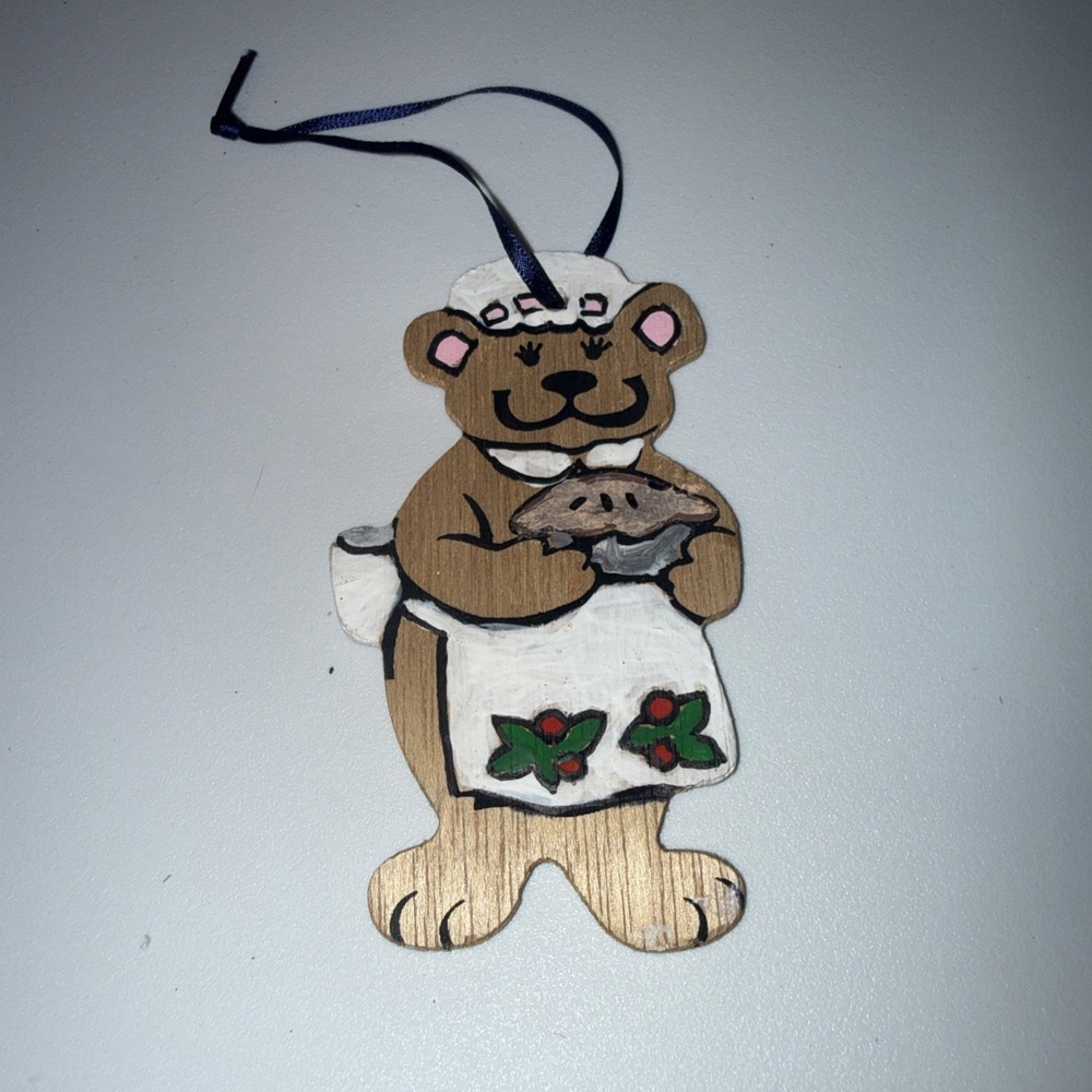 Vintage Mama Teddy Bear Christmas Ornament Wood Cutout